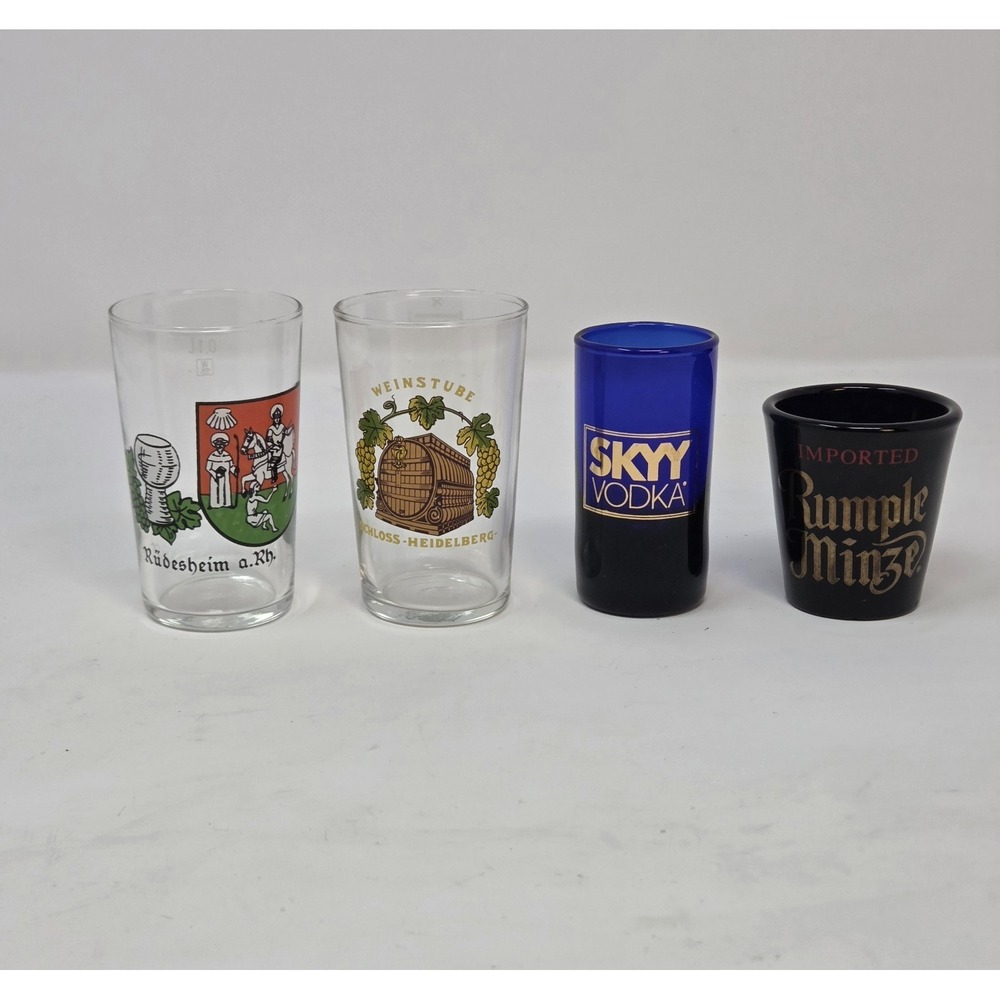 German Souvenir Wine Glasses SKYY Vodka Rumple Minze Shot Glass Lot 4